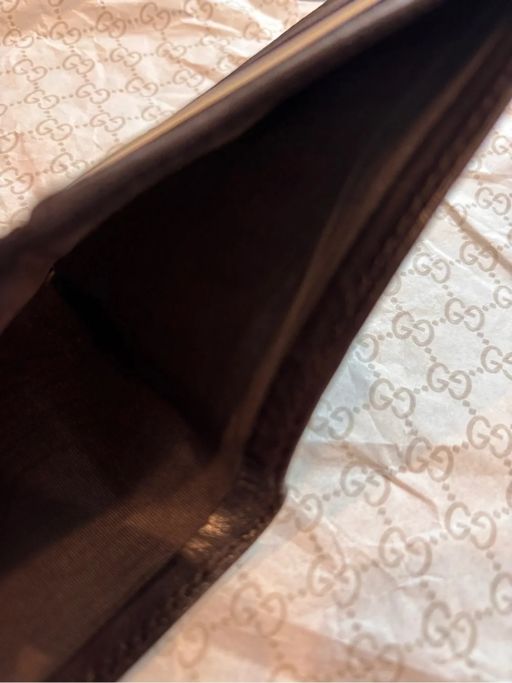 Gucci Brown Monogram Canvas Bifold Card & Money Wallet. Mini.